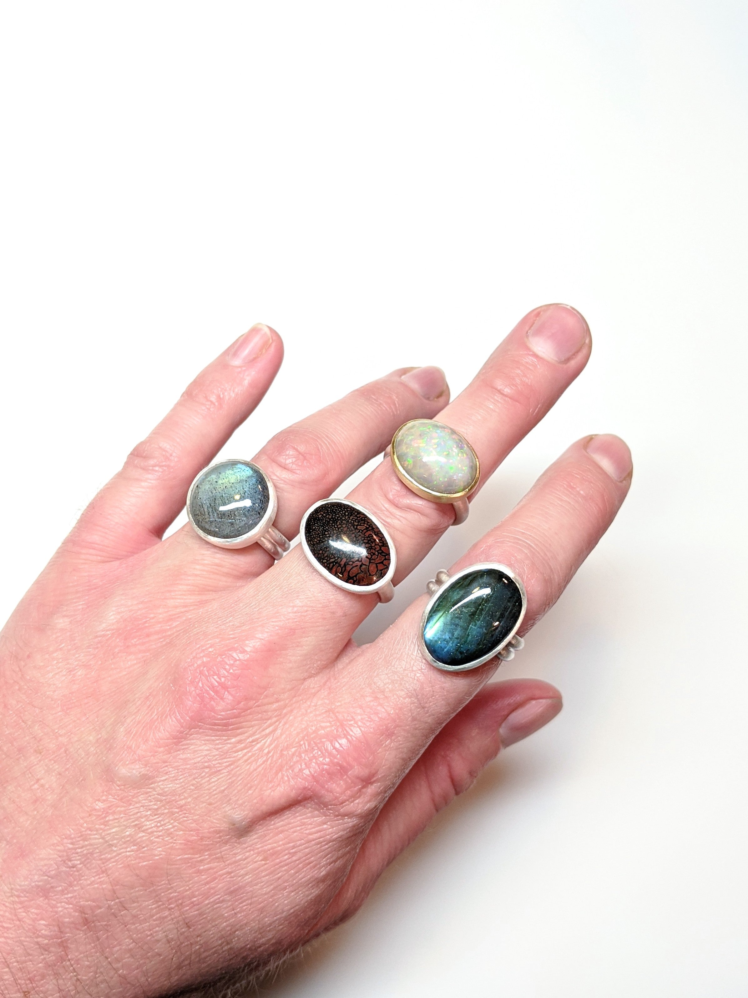 Oval Labradorite Double Band Ring - Size 7.75