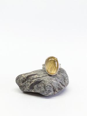 Golden Rutilated Quartz North South Ring - Size 8