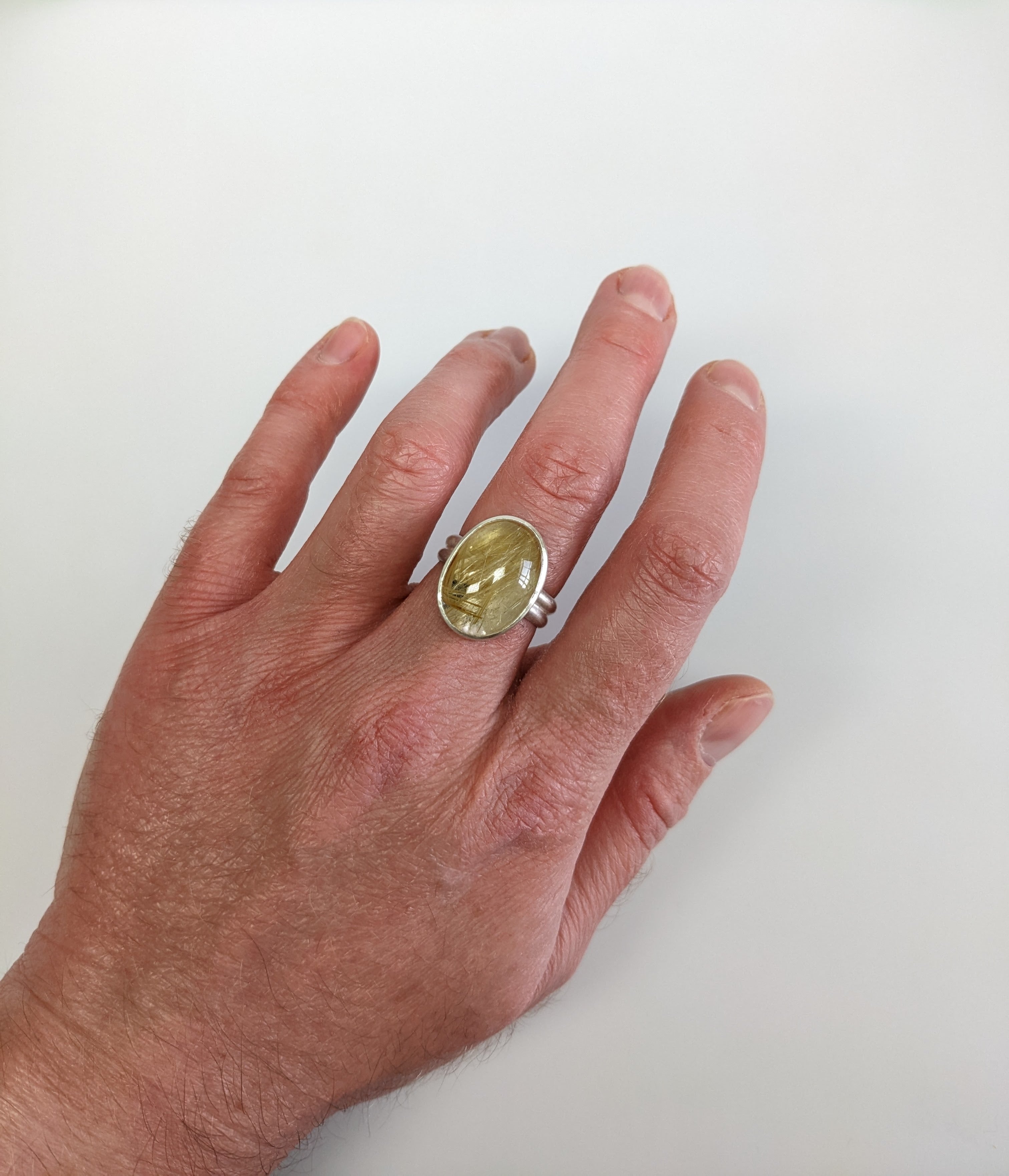 Golden Rutilated Quartz North South Ring - Size 8