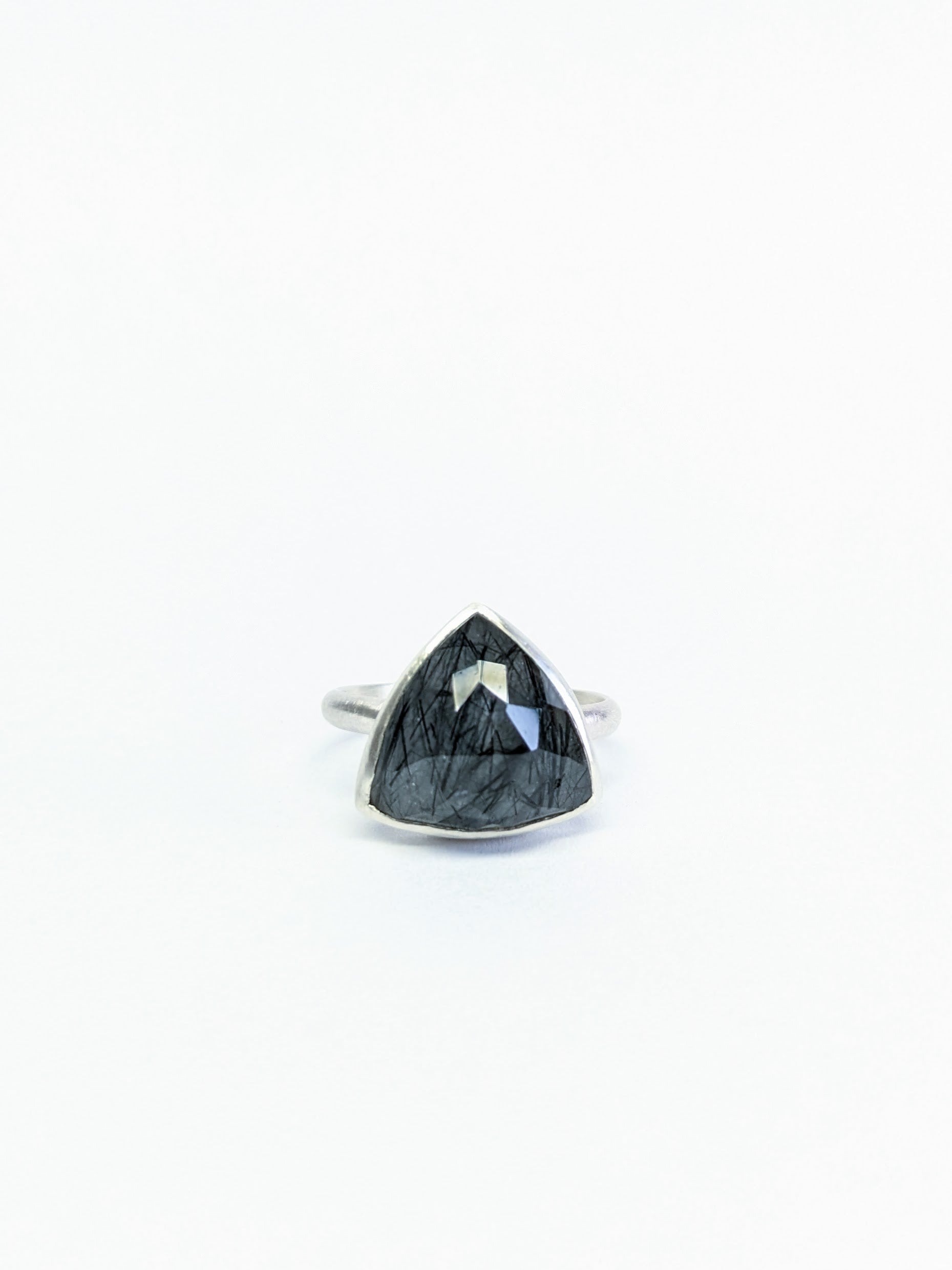 Faceted Tourmalinated Quartz Ring - Size 8.75