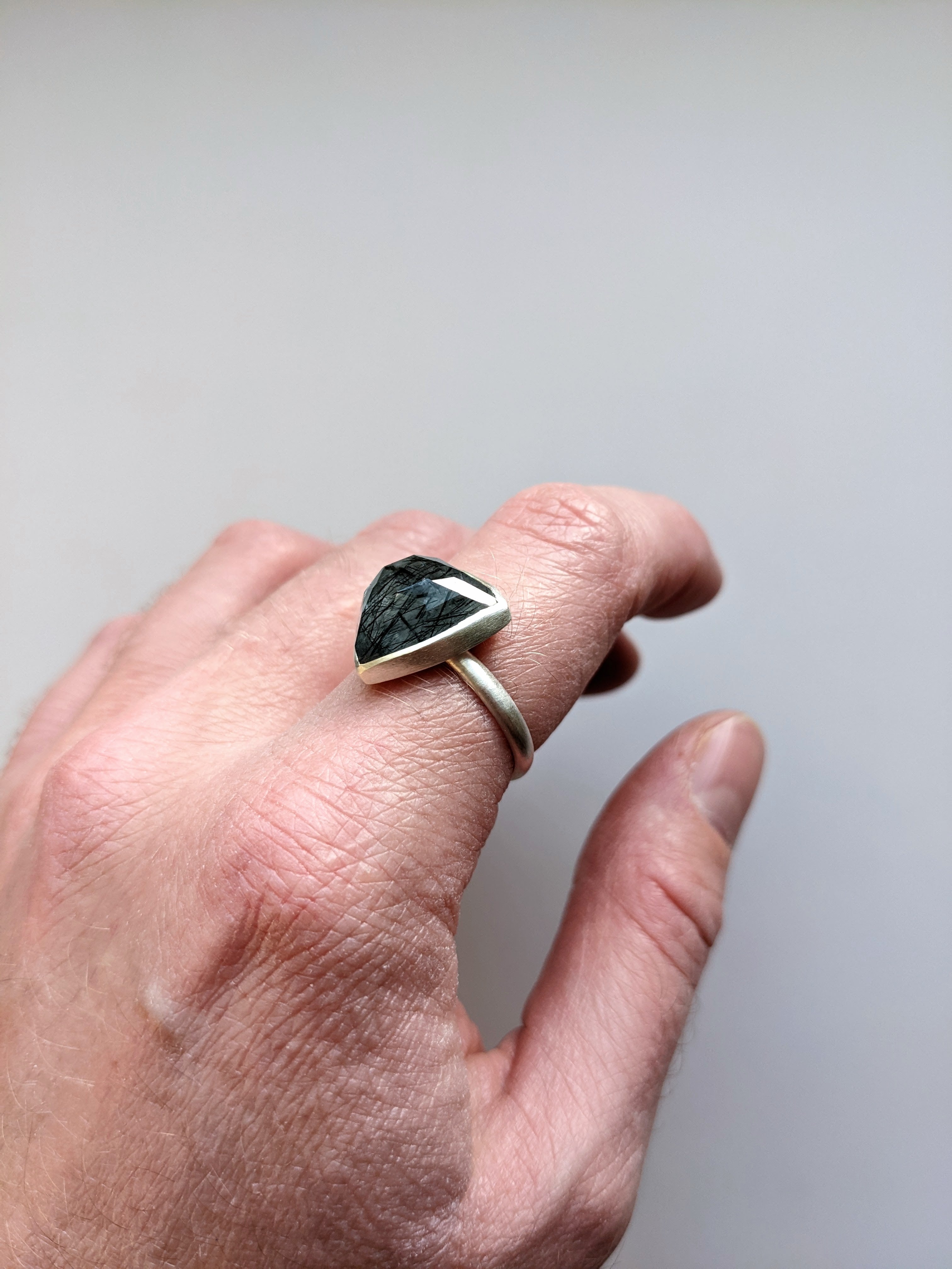 Faceted Tourmalinated Quartz Ring - Size 8.75