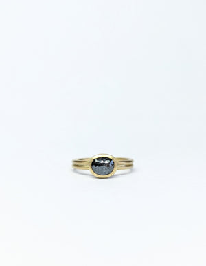 Gray Rosecut Diamond & 18k Double Band Ring - Size 5
