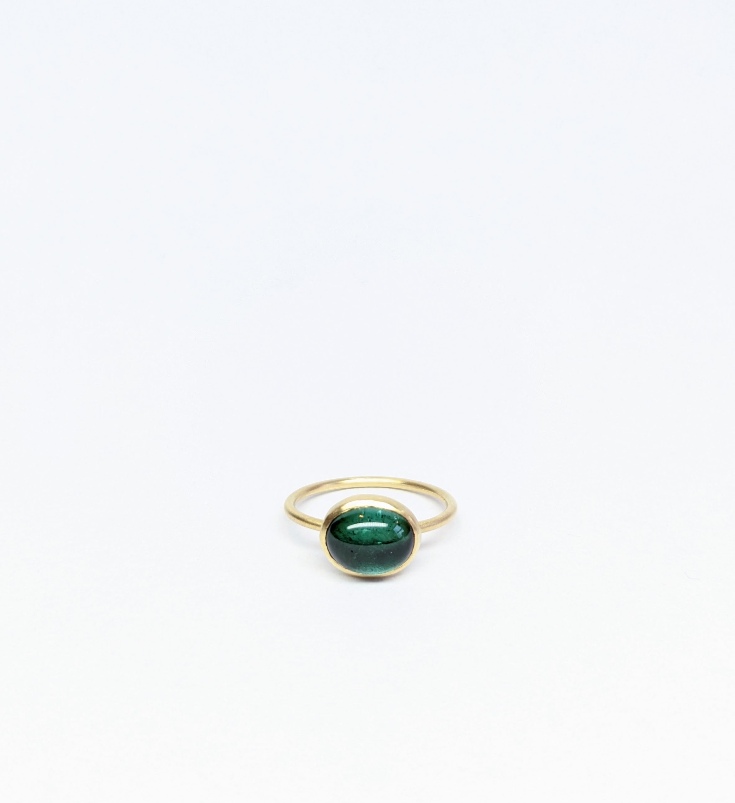 Deep Green Brazilian Tourmaline & 18k Single Band Ring - Size 6