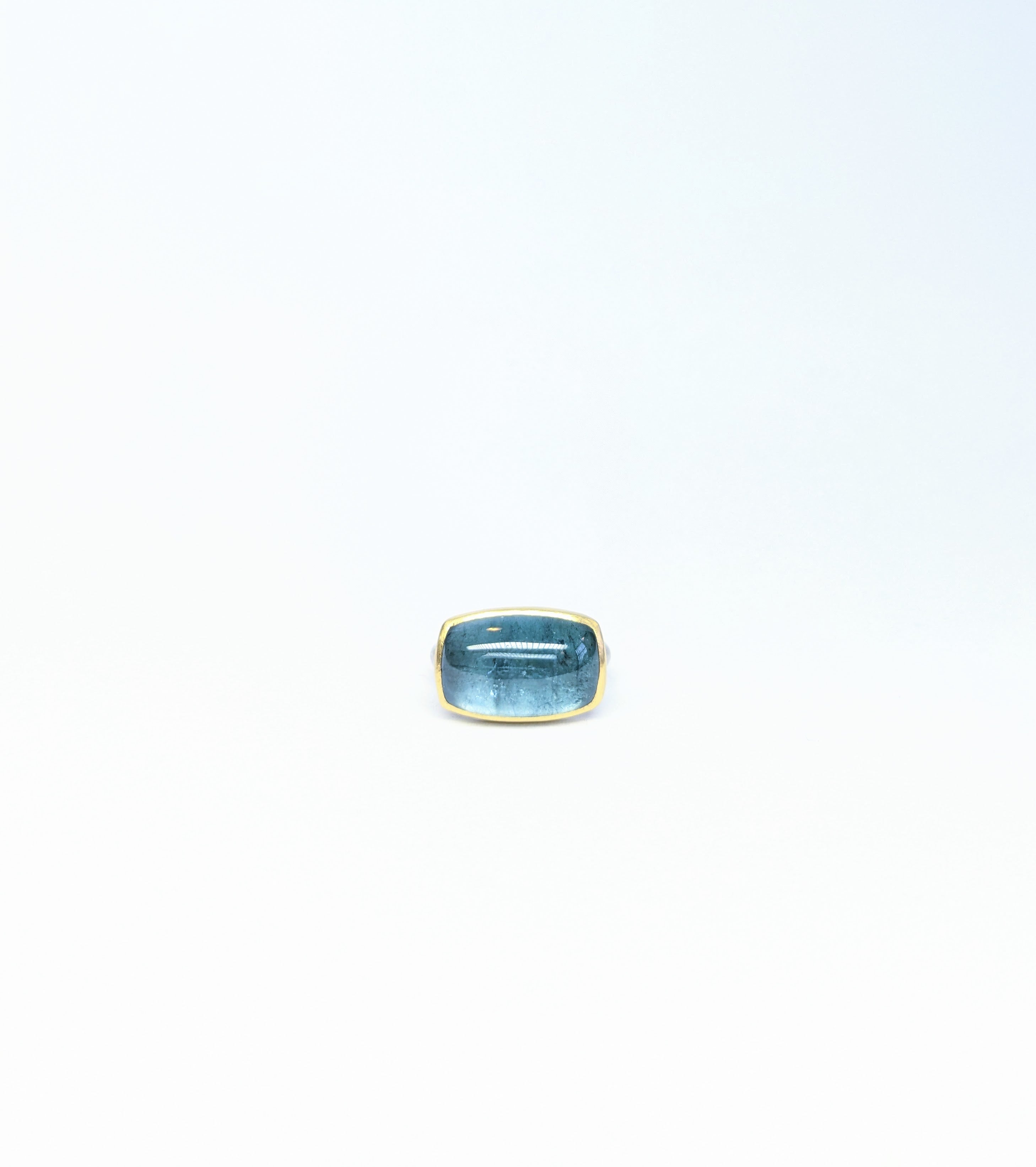Indicolite Tourmaline, 18k & Silver Ring - Size 7.25